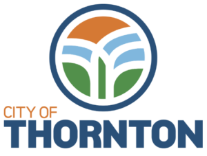 City of Thornton logo with orange, blue and green circular abstract shape